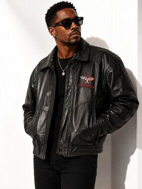 Vintage Corvette Genuine Leather Men's Black Racing Jacket